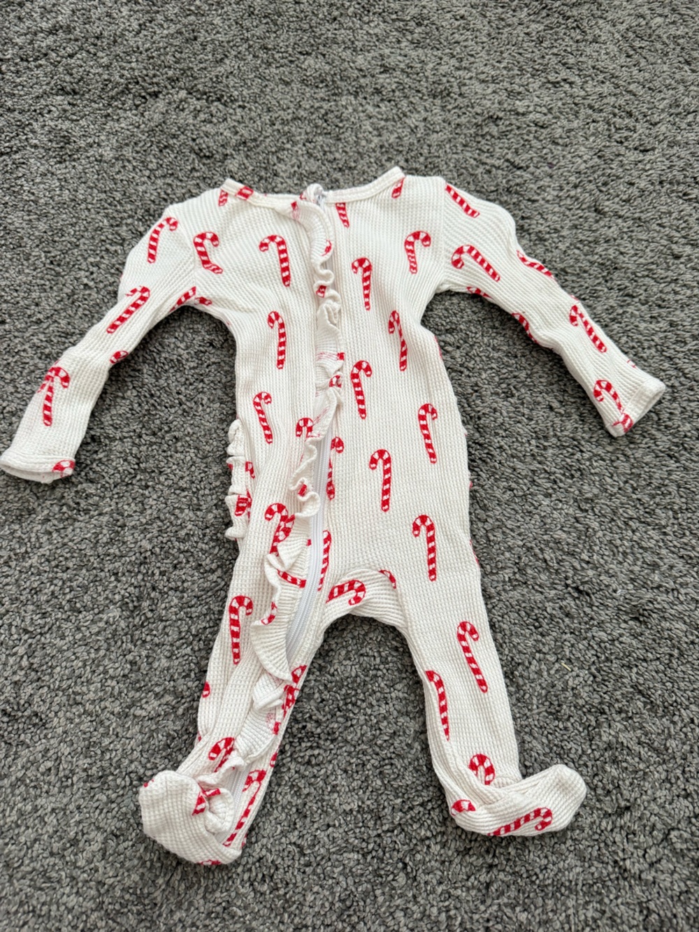 Children's White Footed One-Piece with Red Candy Cane Print
